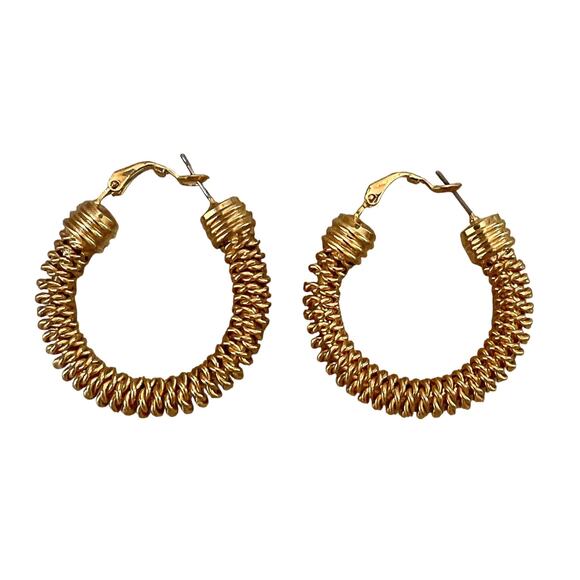 1990s Textured Gold Coiled Wired Rope Hoop Earrings | Statement Pierced Jewelry - Picture 2 of 3